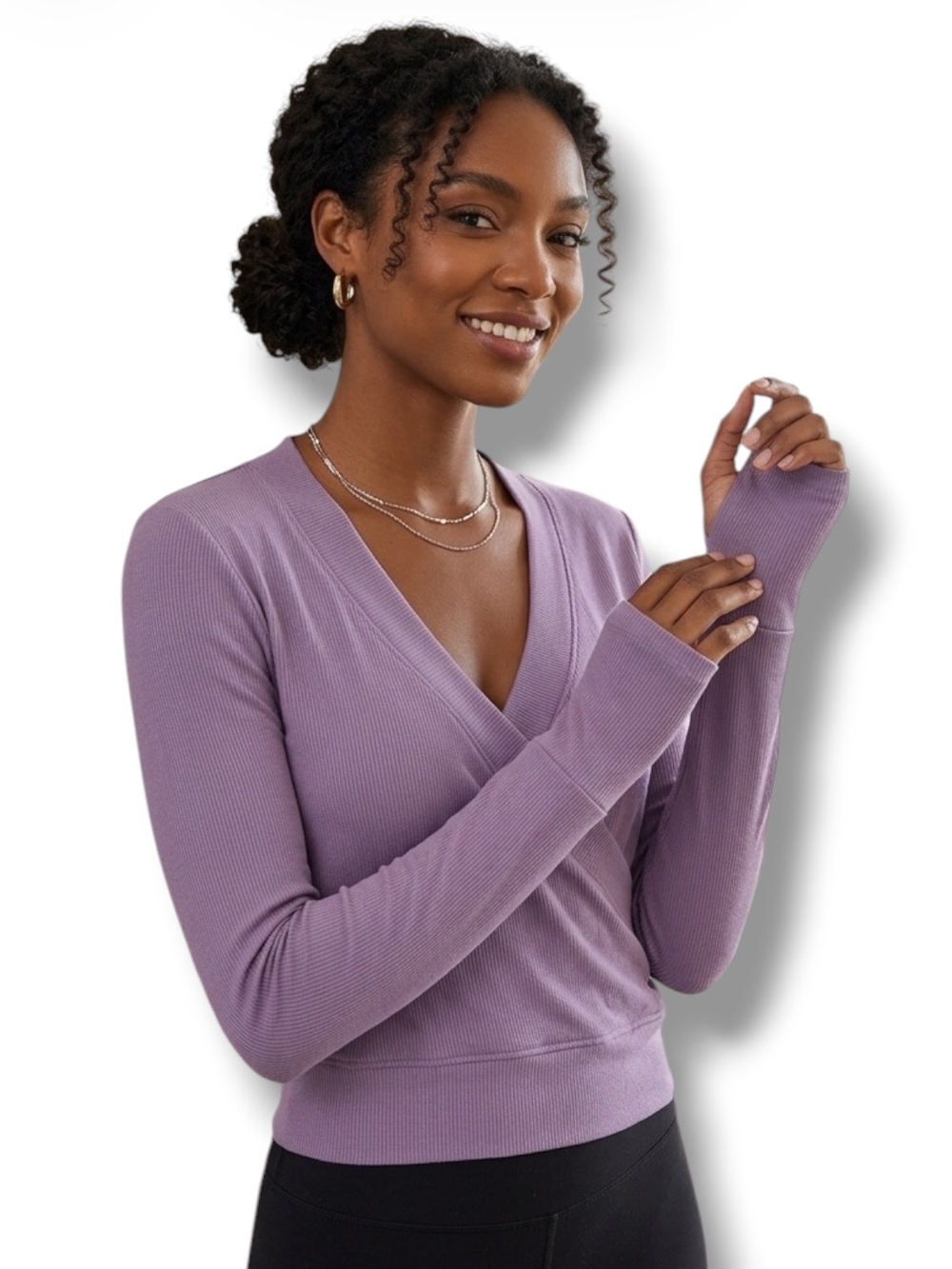Avia Y2K Style Wrap Top Mauve Purple Long Sleeve Thumbholes L 12/14 🍭